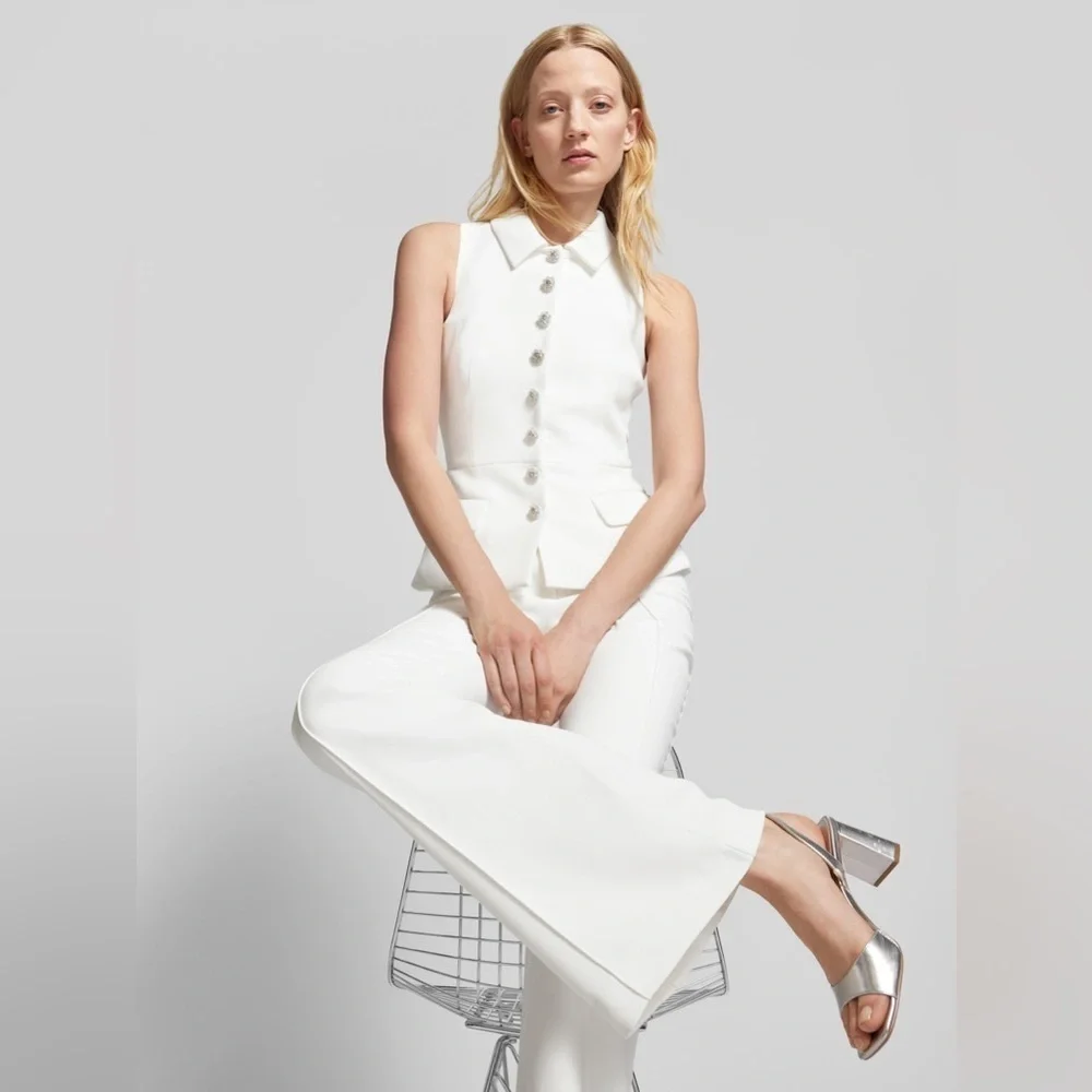 Self-Portrait Button up vest top sleeveless with placket in white